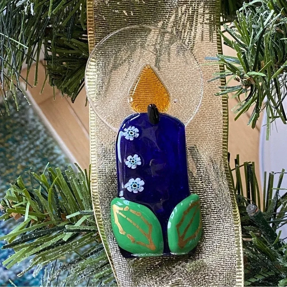 Fused Glass Murano? Candle Christmas Window Holiday Decoration